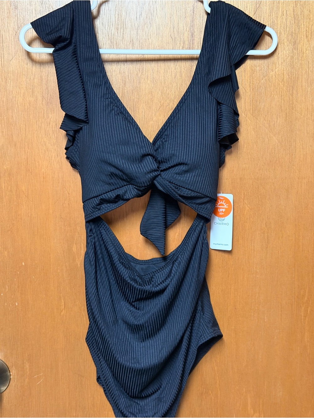 CHARMO Black Ruffle Tie-Front One-Piece Swimsuit